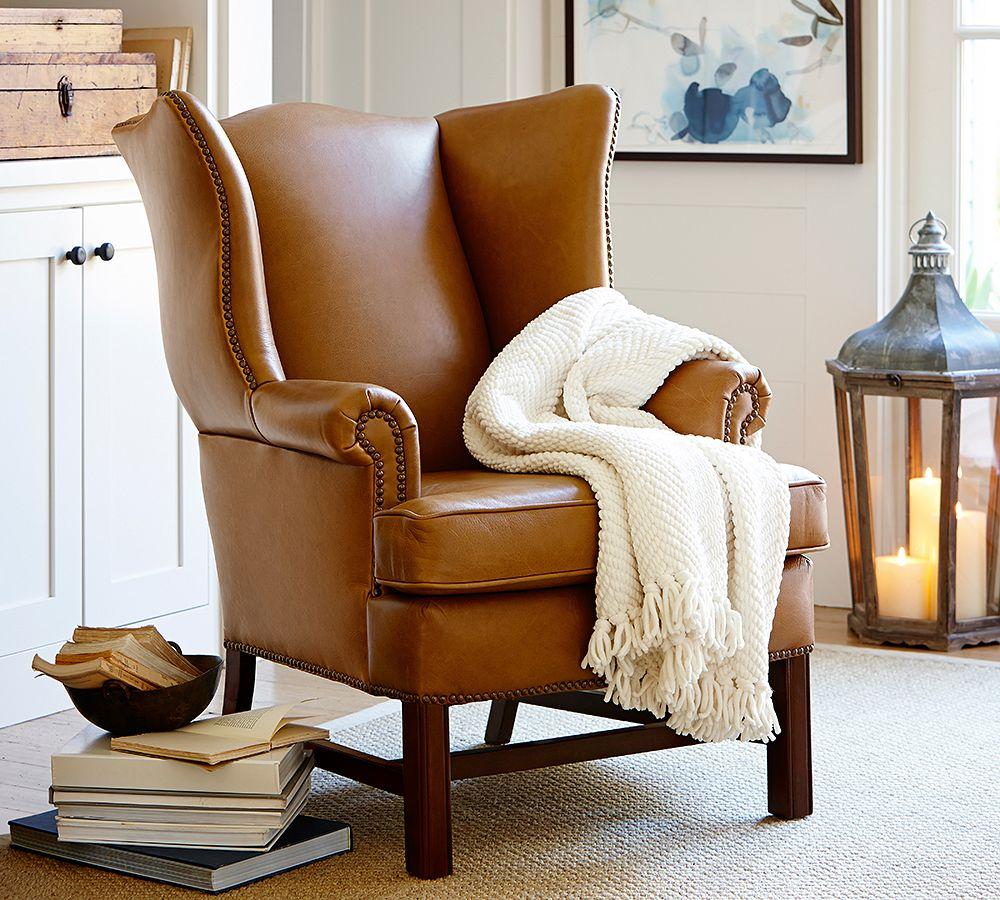 Thatcher Leather Wingback Chair Pottery Barn