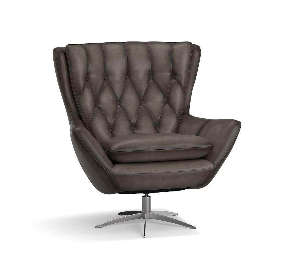 Wells Leather Swivel Armchair - Burnished Wolf Grey ...