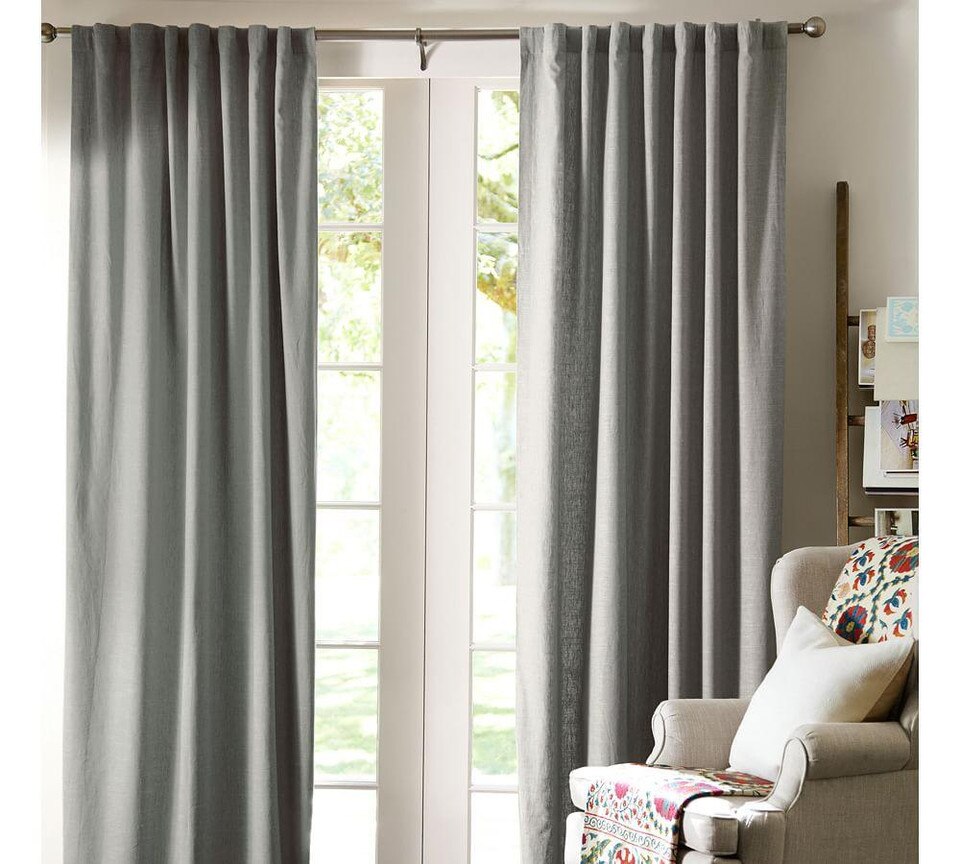 Emery Linen/Cotton PolePocket Blackout Curtain Grey Pottery Barn