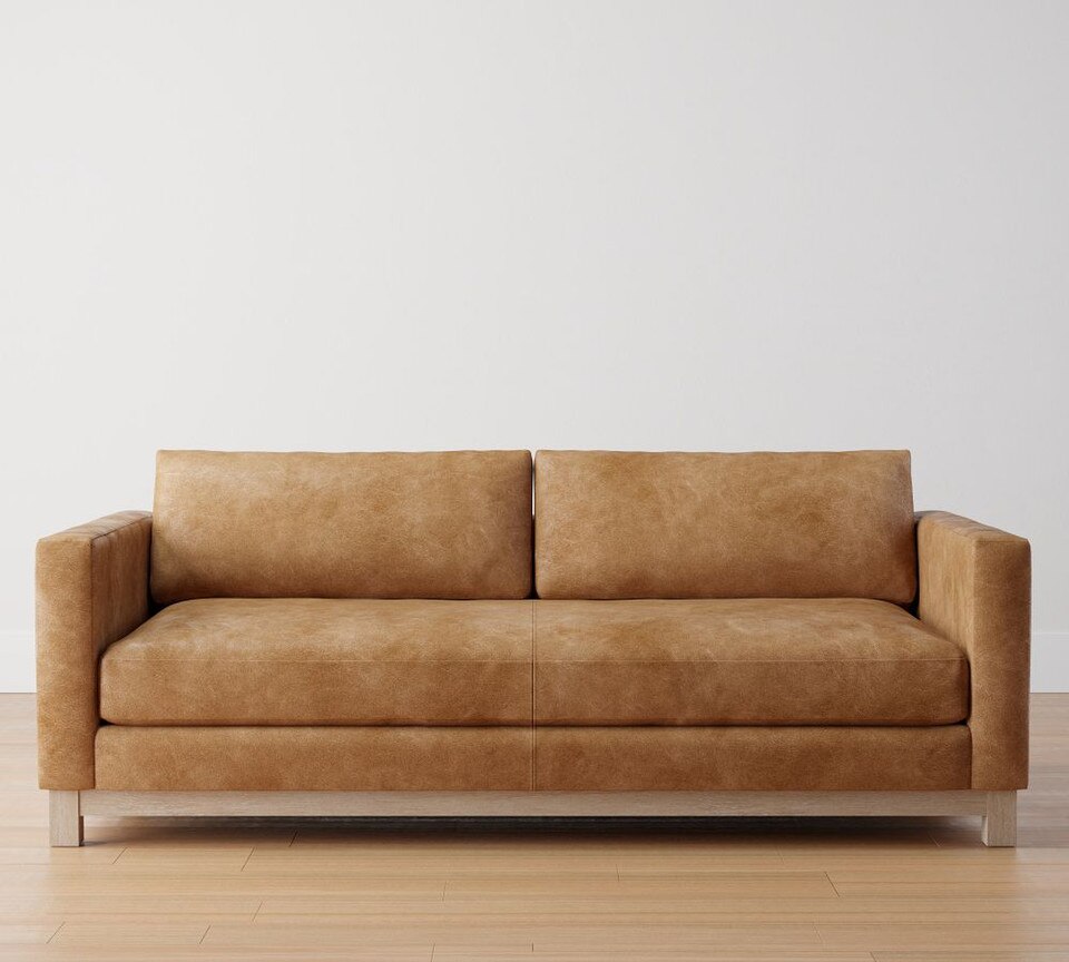 Jake Leather Sofa with Seadrift Wood Base