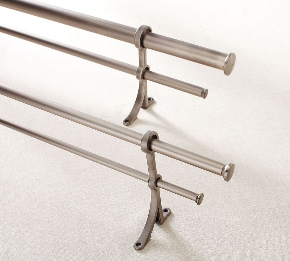 PB Standard Double Curtain Rod & Wall Bracket - Pewter Finish