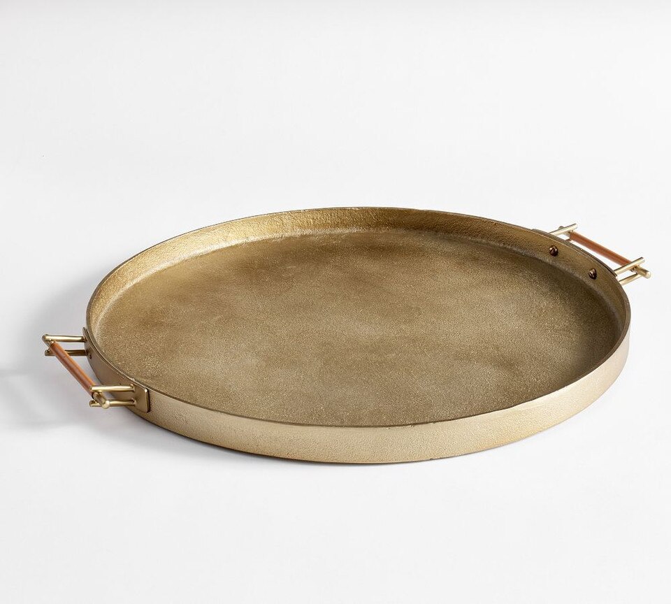 Handcrafted Beltic Brass & Leather Tray | Pottery Barn Australia