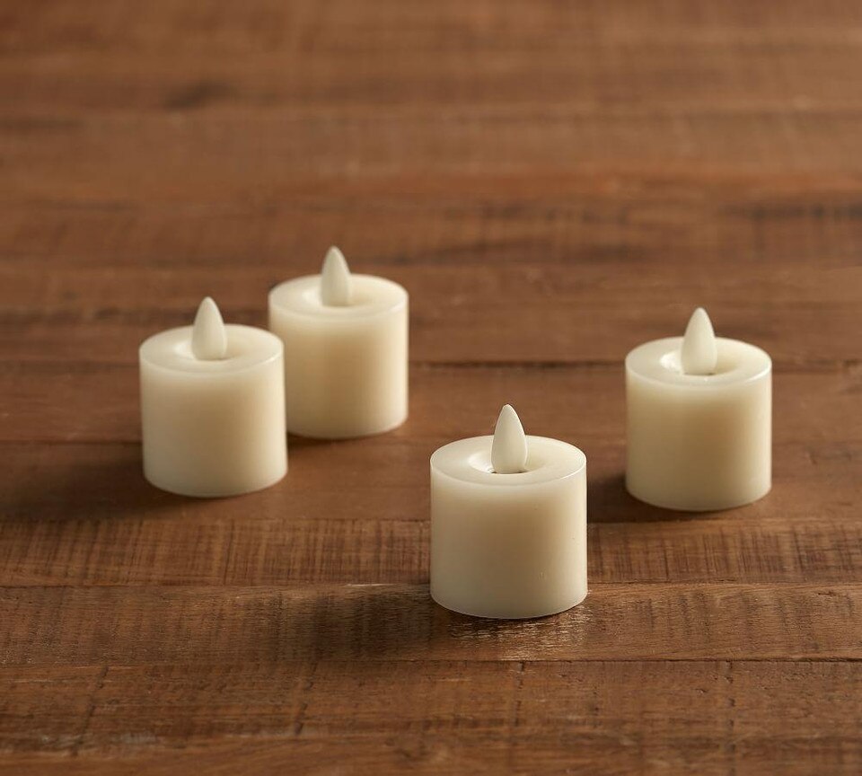 Premium Flicker Flameless Wax Votive Candle, Ivory Set of 4 Pottery