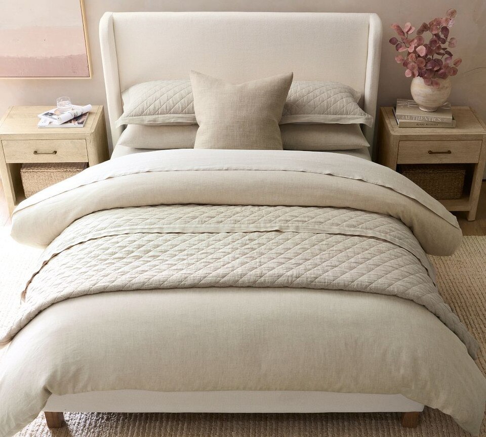Belgian Flax Linen Diamond Coverlet