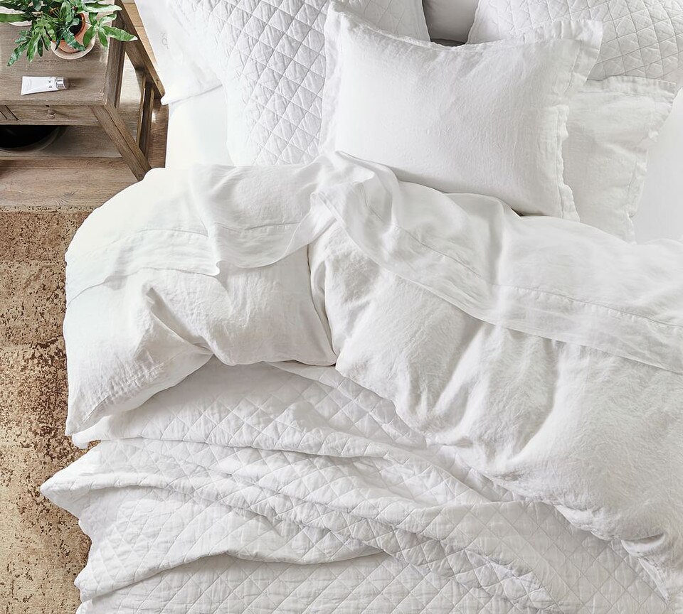 Belgian Flax Linen Diamond Coverlet & Pillowcases