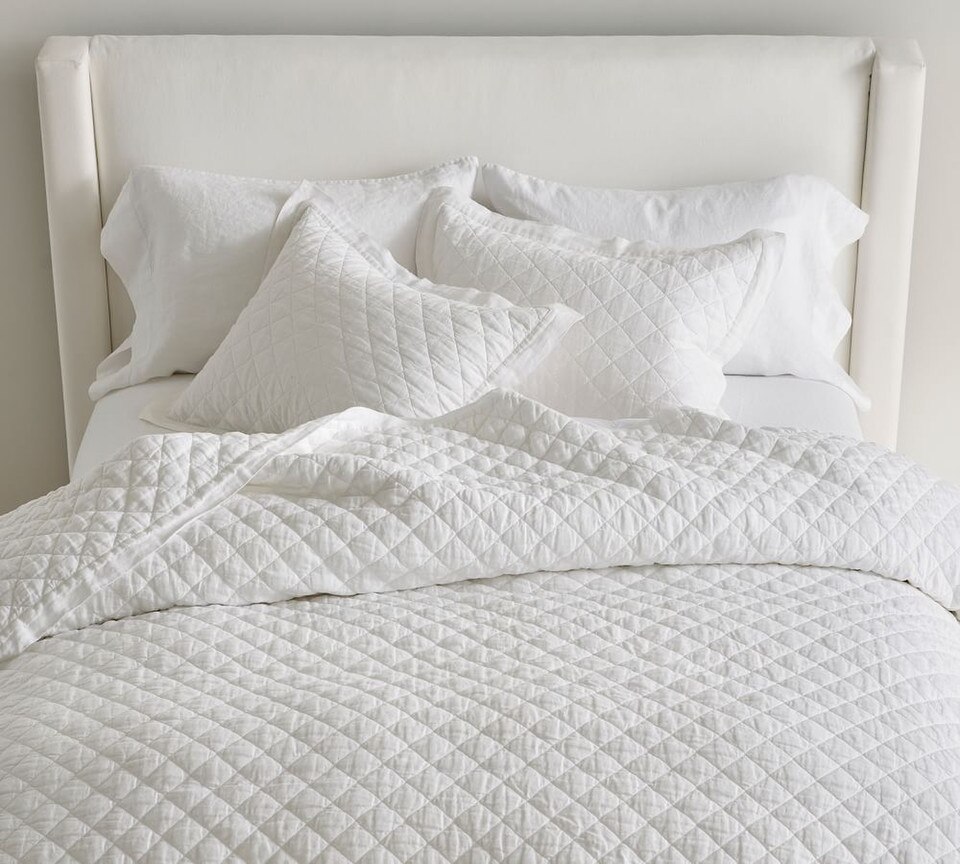 Belgian Flax Linen Diamond Coverlet & Pillowcases