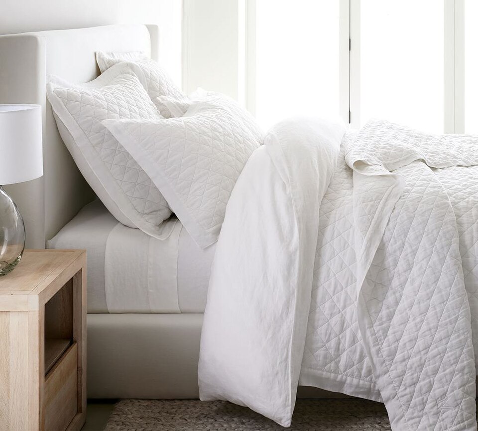 Belgian Flax Linen Diamond Coverlet & Pillowcases