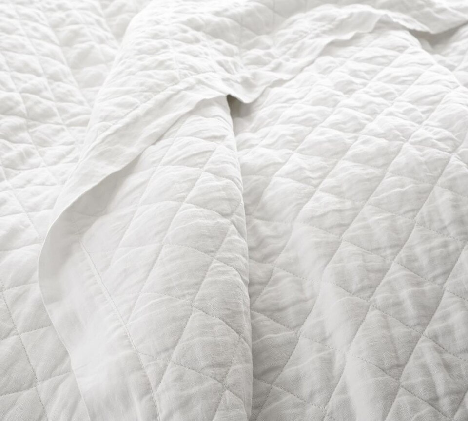 Belgian Flax Linen Diamond Coverlet & Pillowcases