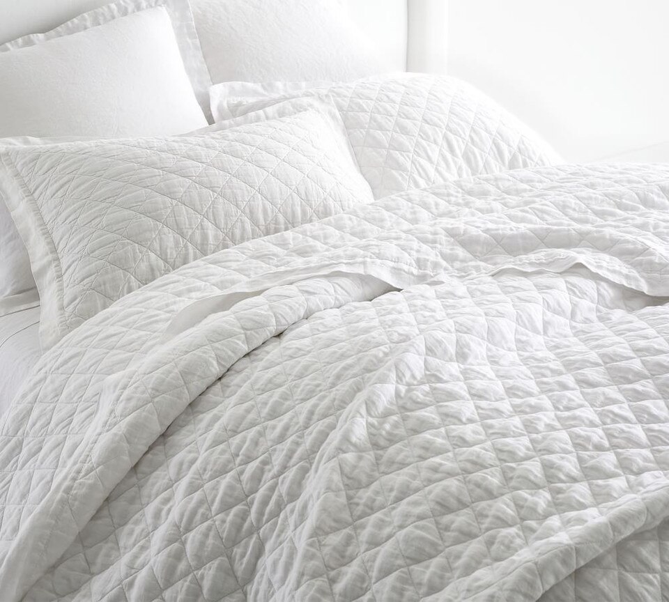 Belgian Flax Linen Diamond Coverlet & Pillowcases