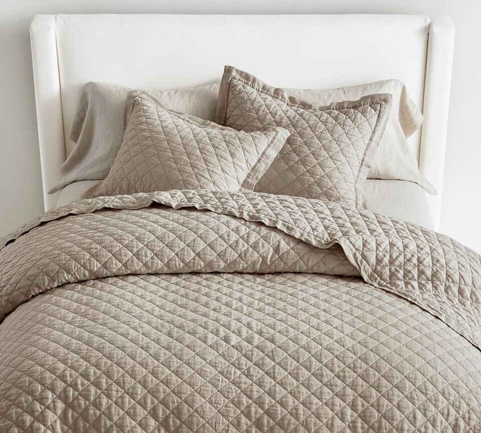 Belgian Flax Linen Diamond Coverlet & Pillowcases
