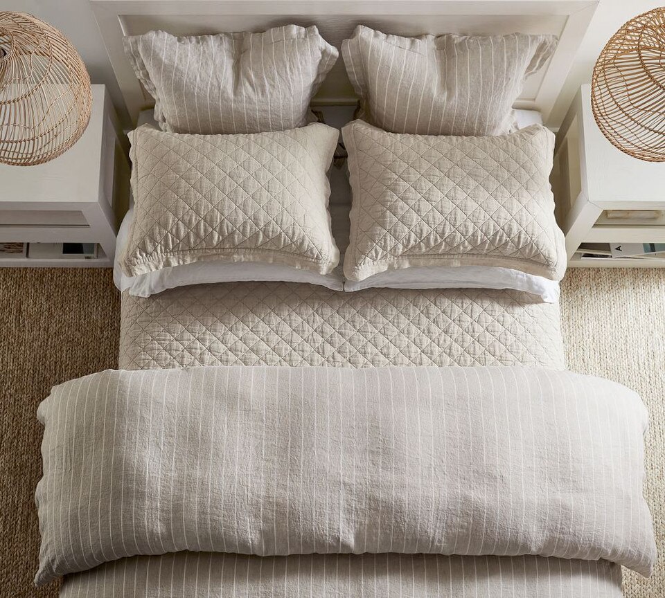 Belgian Flax Linen Diamond Coverlet & Pillowcases
