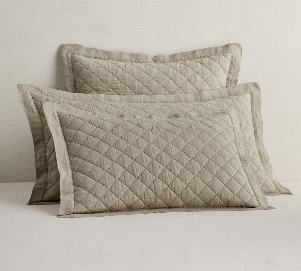 Belgian Flax Linen Diamond Coverlet & Pillowcases