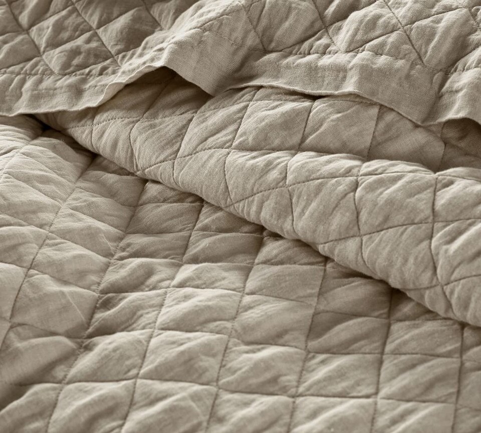 Belgian Flax Linen Diamond Coverlet & Pillowcases