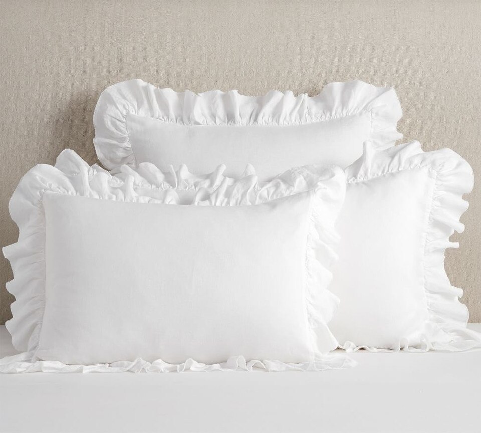 Belgian Flax Linen Fringe Ruffle Pillowcases