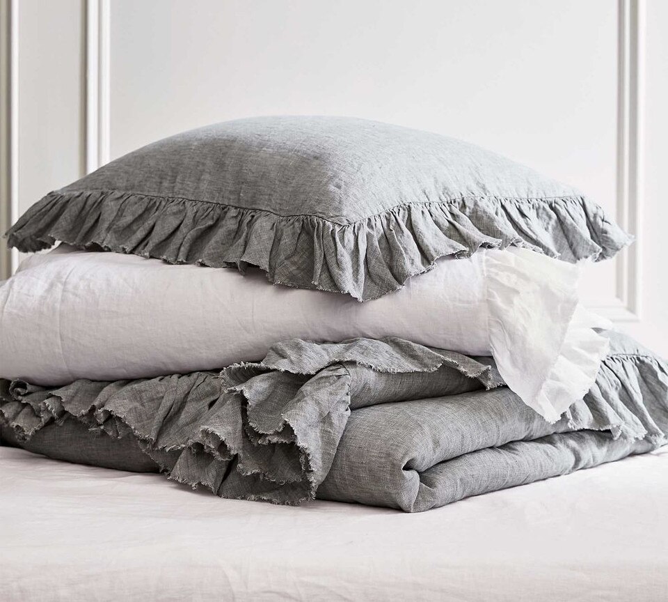 Belgian Flax Linen Fringe Ruffle Pillowcases