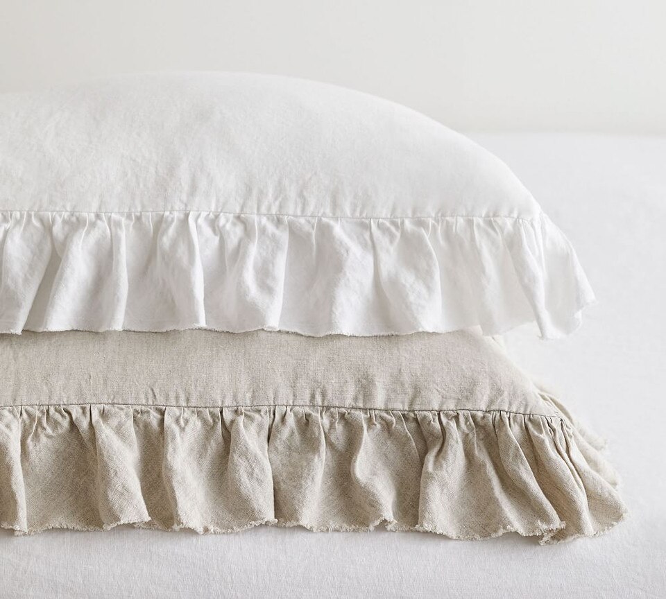 Belgian Flax Linen Fringe Ruffle Pillowcases