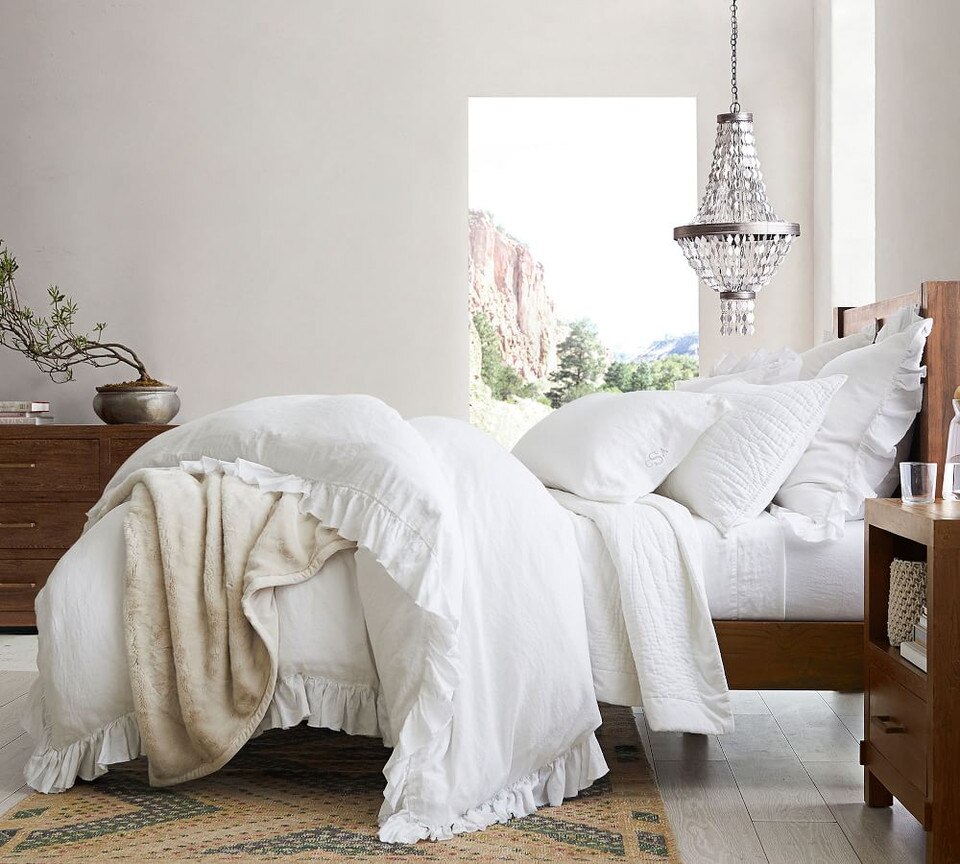 Belgian Flax Linen Fringe Ruffle Pillowcases