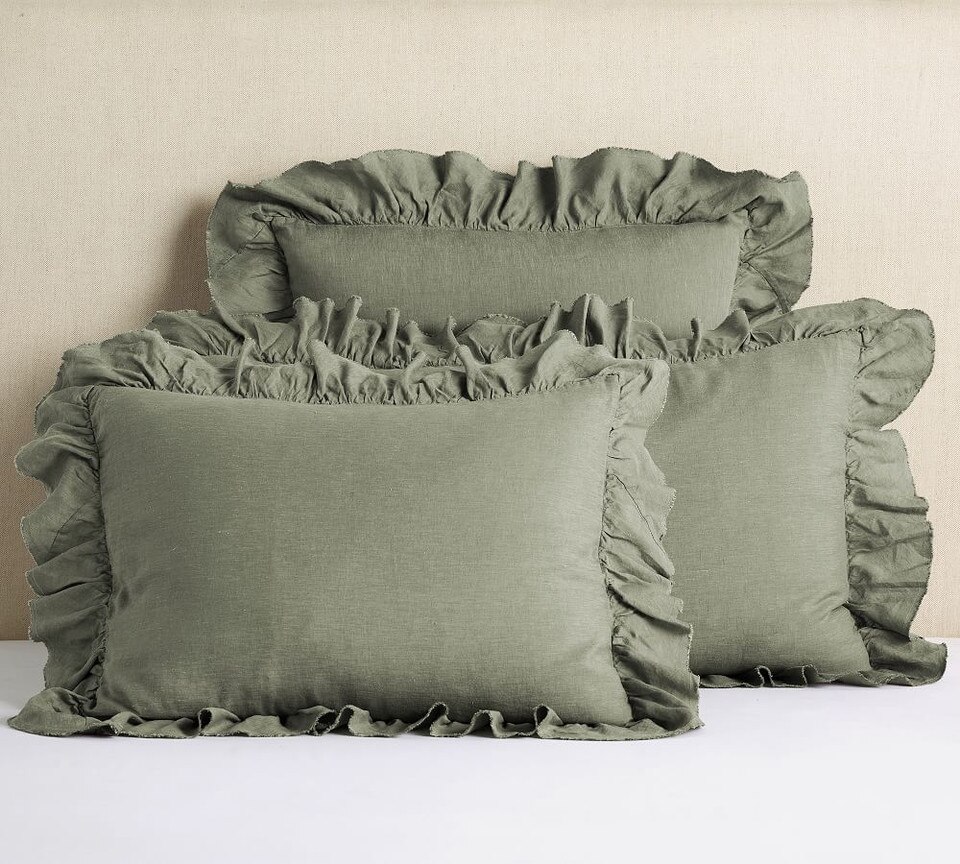 Belgian Flax Linen Fringe Ruffle Pillowcases