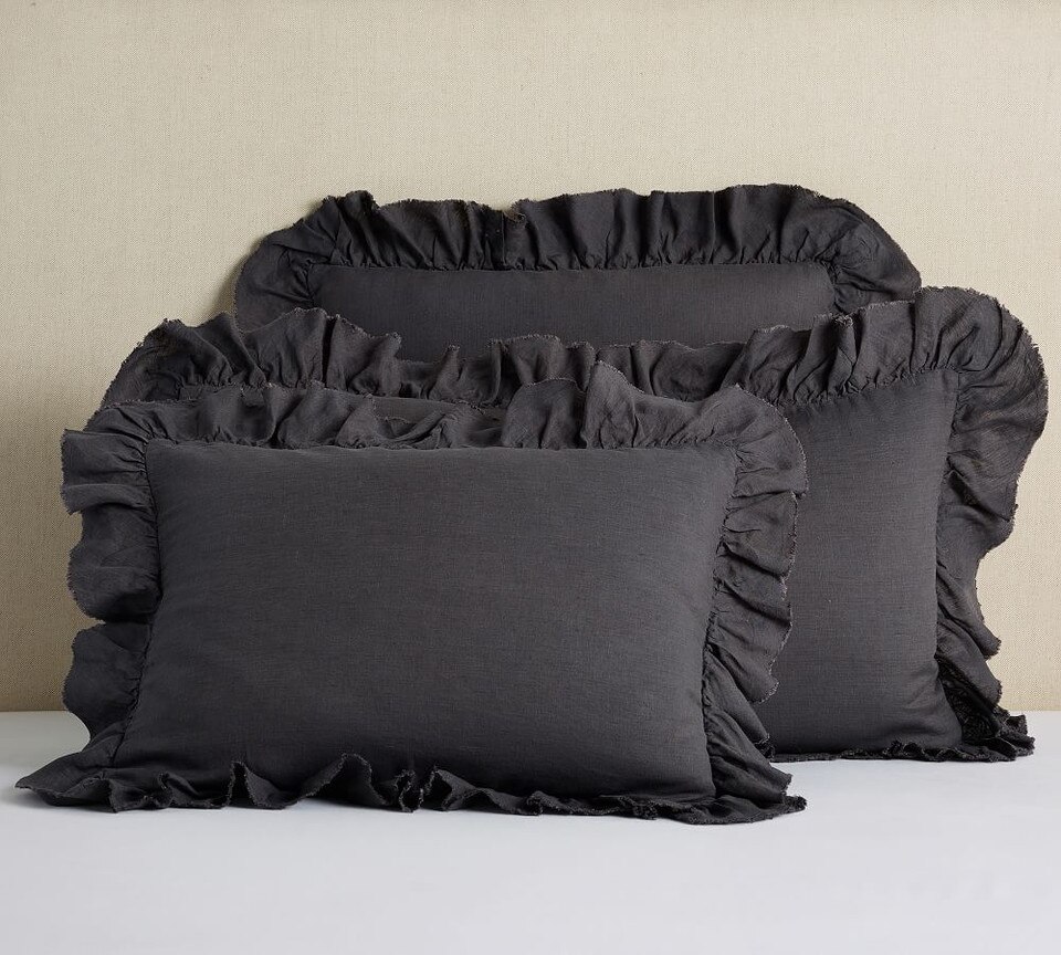 Belgian Flax Linen Fringe Ruffle Pillowcases