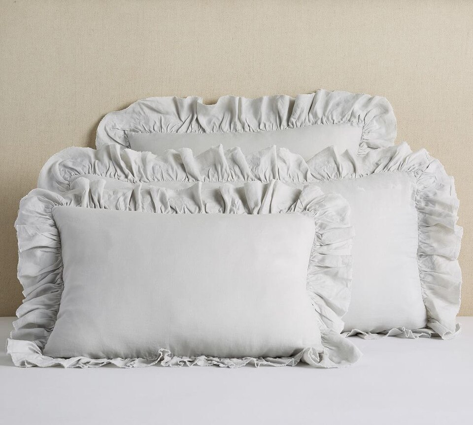 Belgian Flax Linen Fringe Ruffle Pillowcases