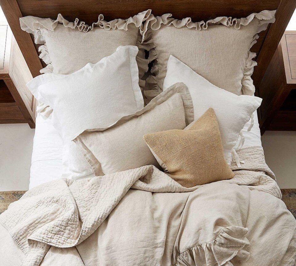 Belgian Flax Linen Fringe Ruffle Pillowcases