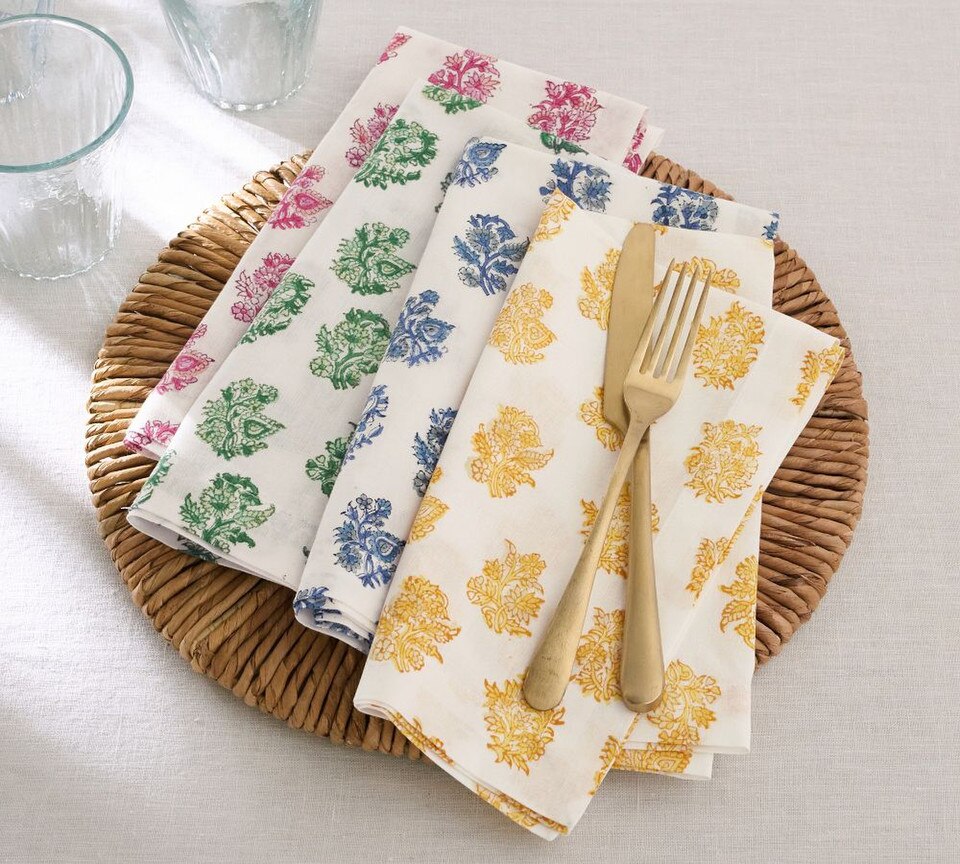 Block Print Napkin - Blue Floral