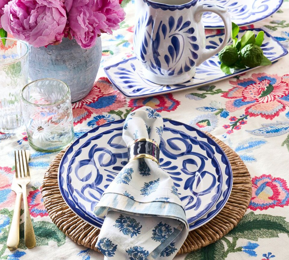 Block Print Napkin - Blue Floral