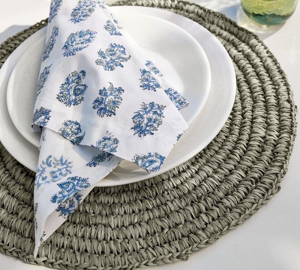 Block Print Napkin - Blue Floral