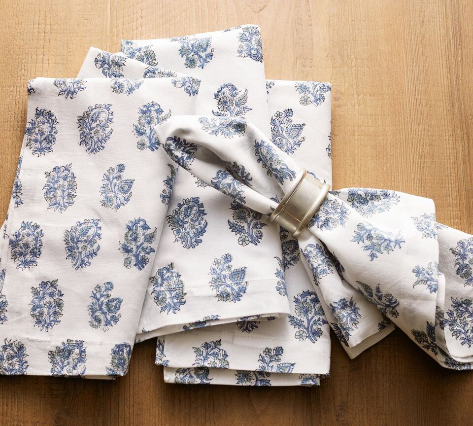 Block Print Napkin - Blue Floral