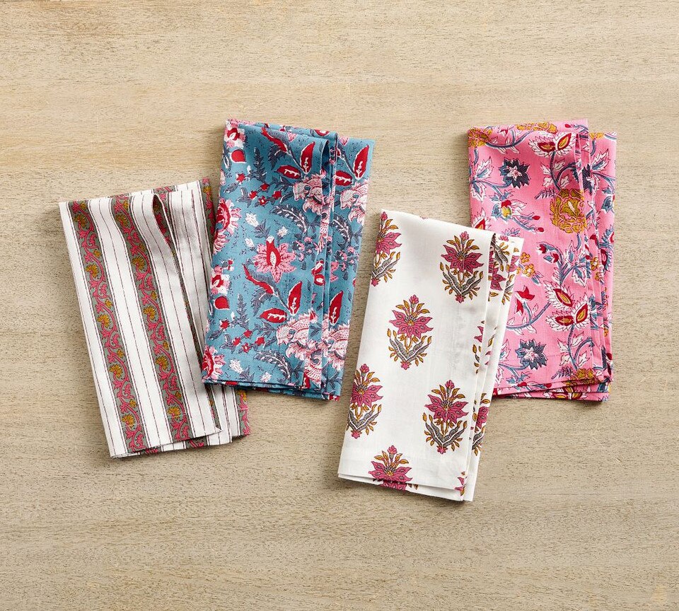 Block Print Organic Cotton Napkins - Mixed Set of 4