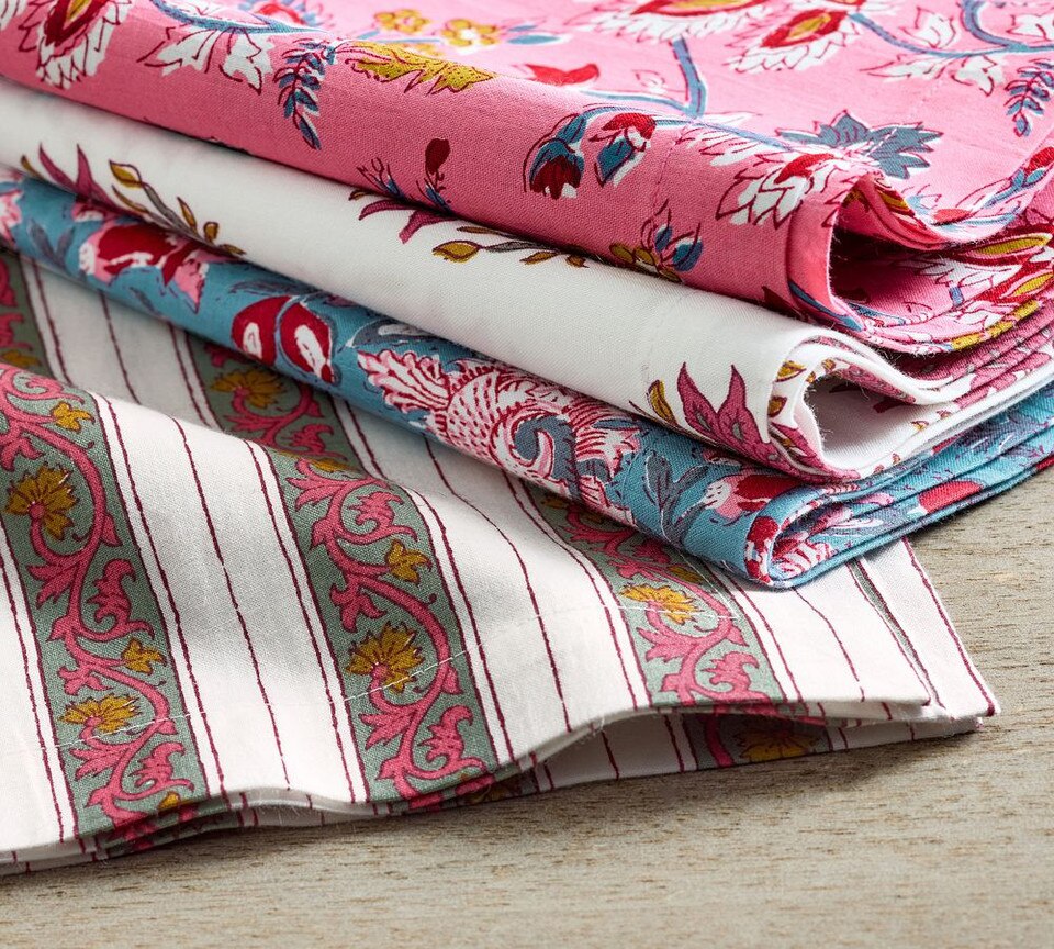 Block Print Organic Cotton Napkins - Mixed Set of 4