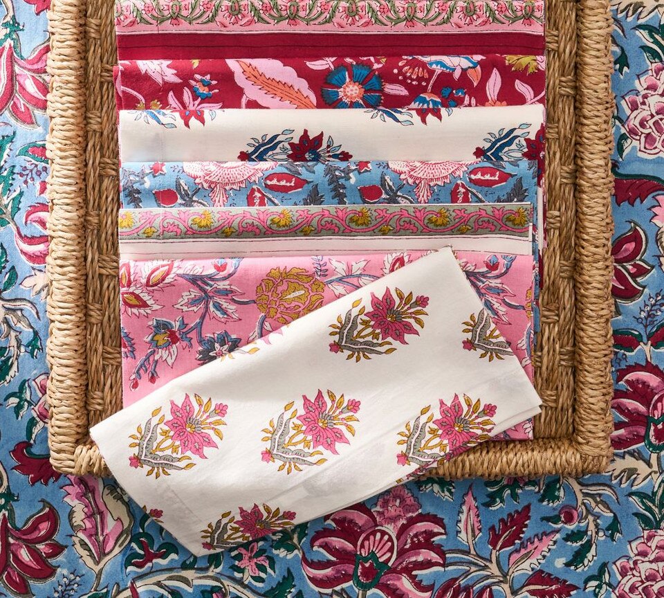 Block Print Organic Cotton Napkins - Mixed Set of 4