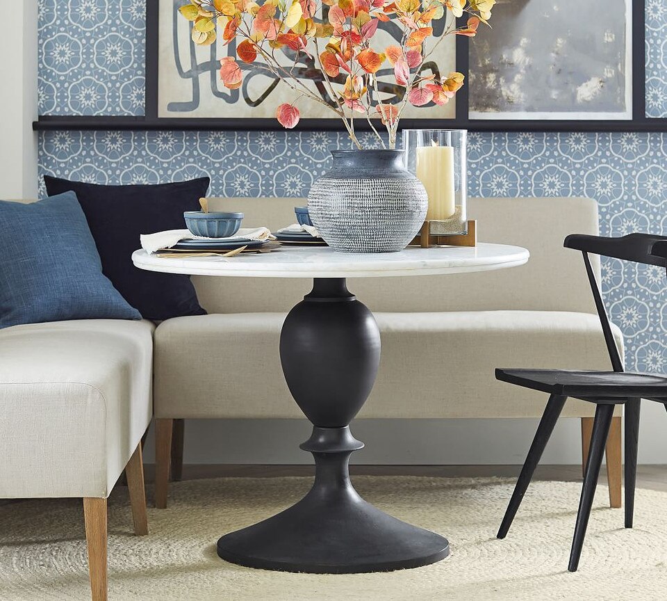 Chapman Round Marble Pedestal Dining Table