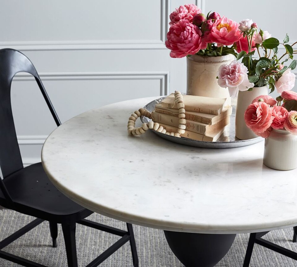 Chapman Round Marble Pedestal Dining Table