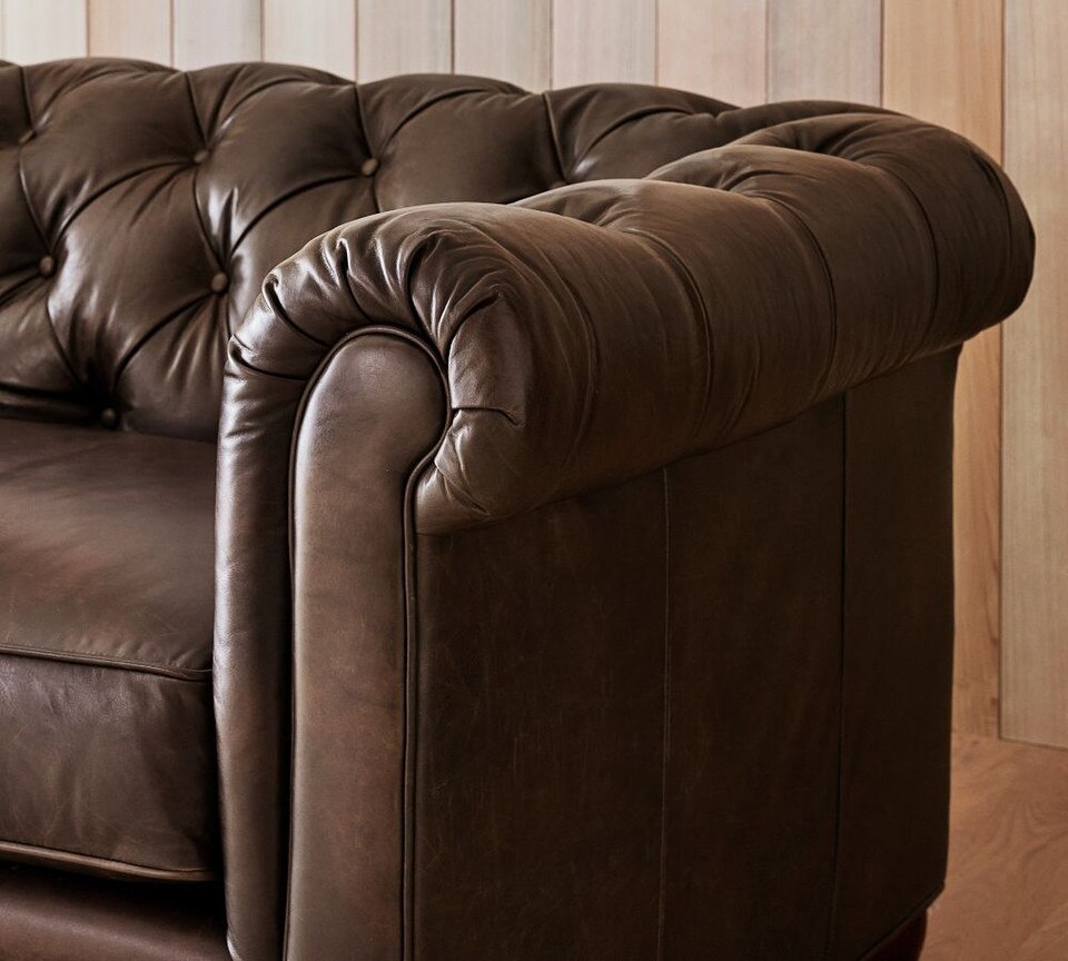 Chesterfield Roll Arm Leather Sofa (183 cm - 244 cm)
