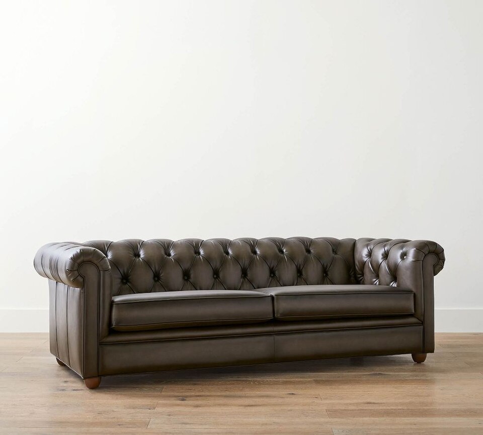 Chesterfield Roll Arm Leather Sofa (183 cm - 244 cm)