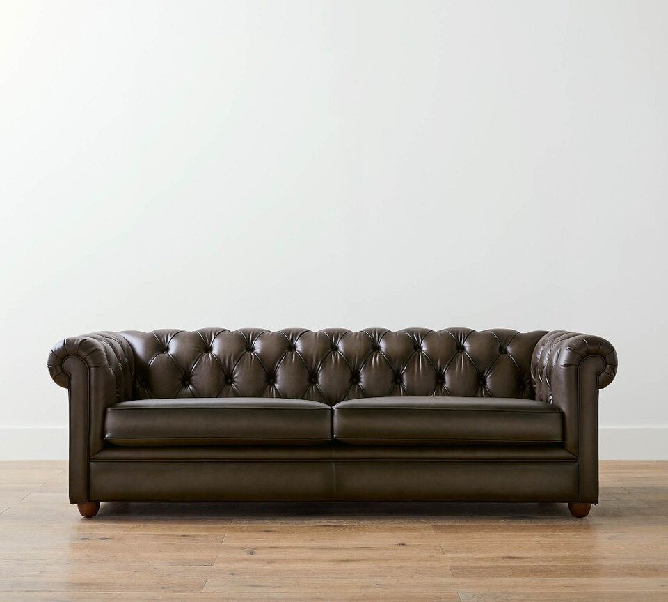 Chesterfield Roll Arm Leather Sofa (183 cm - 244 cm)