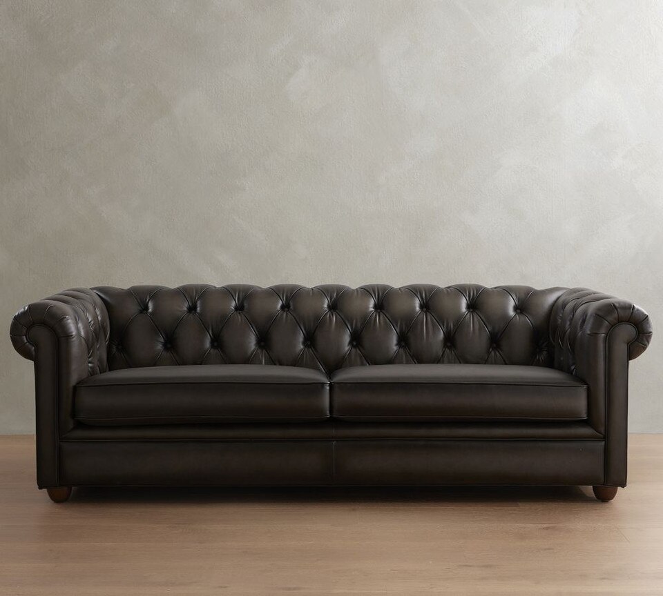 Chesterfield Roll Arm Leather Sofa (183 cm - 244 cm)