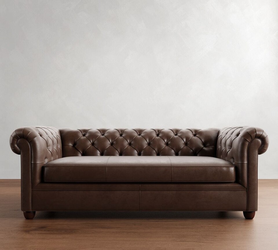 Chesterfield Roll Arm Leather Sofa (183 cm - 244 cm)