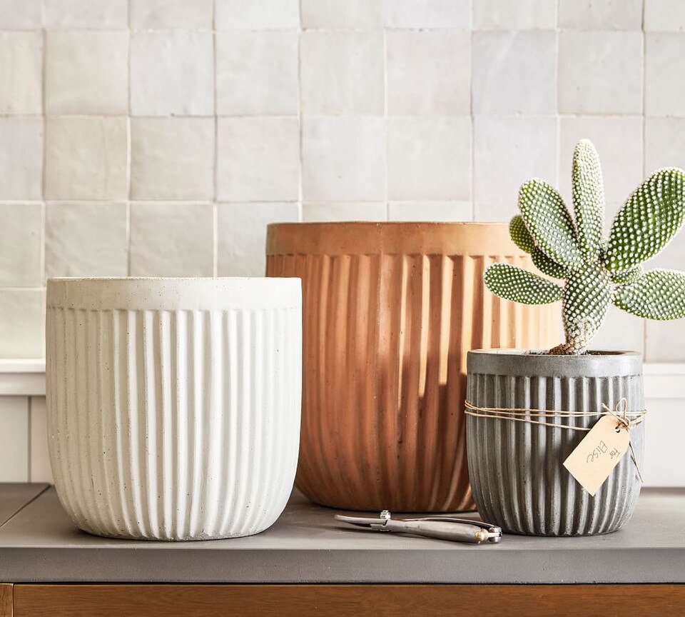 Concrete Fluted Planter - Chalk