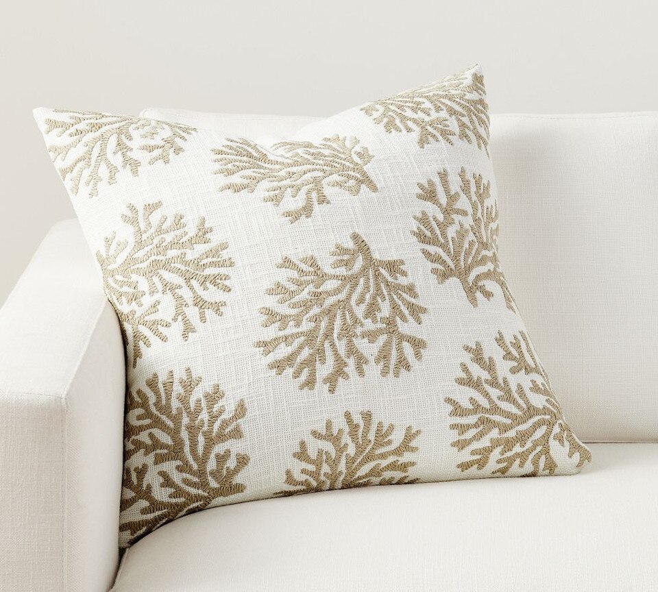 Coral Embroidered Cushion Cover