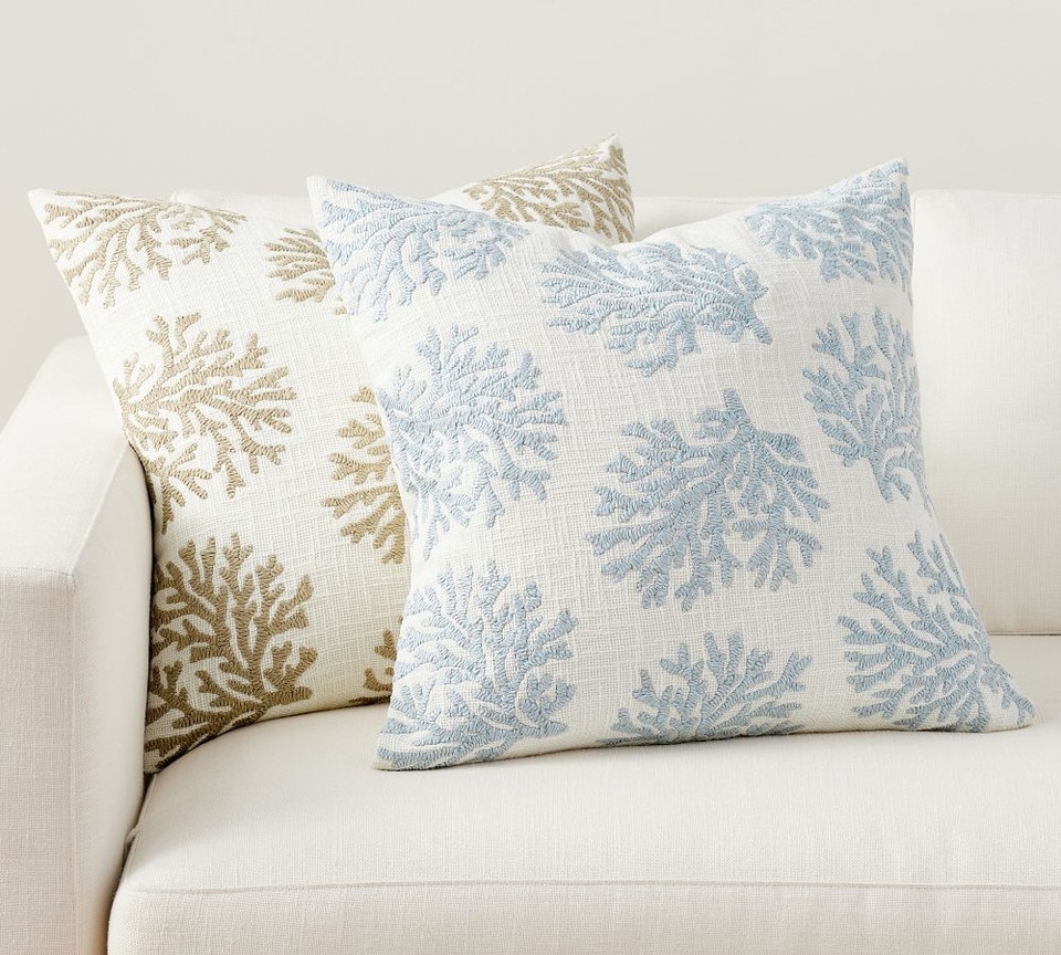 Coral Embroidered Cushion Cover
