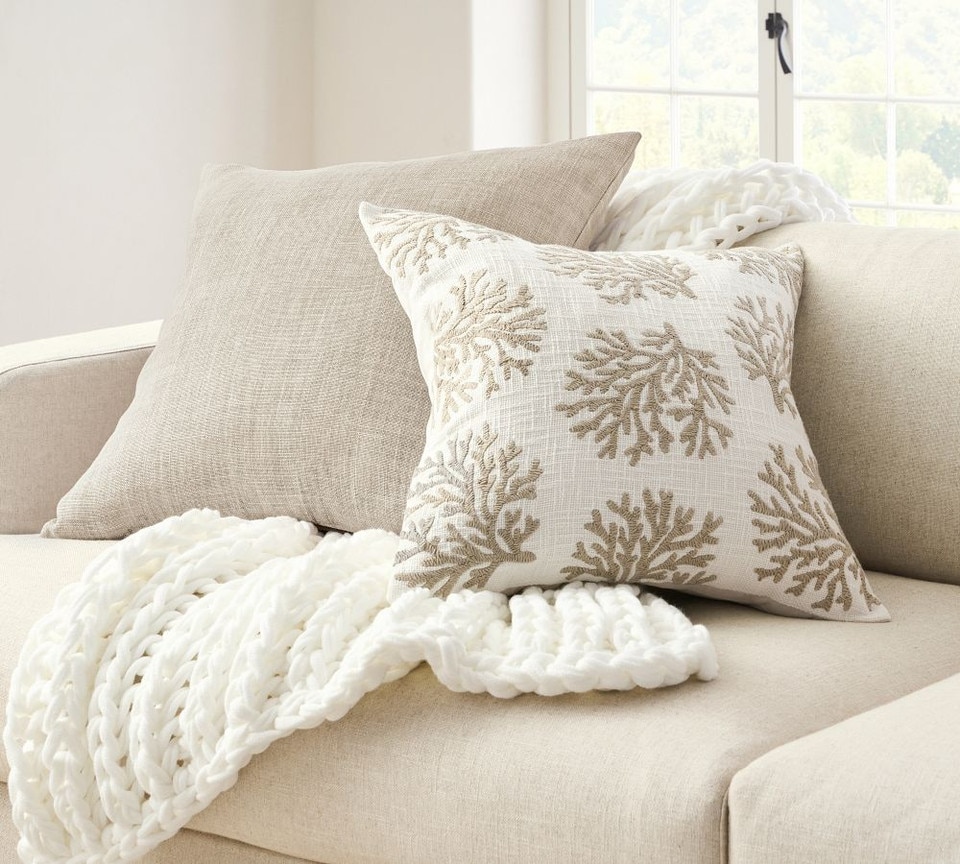 Coral Embroidered Cushion Cover