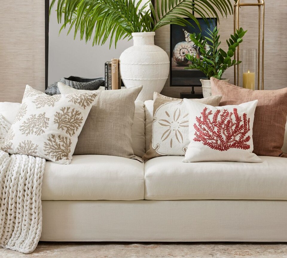 Coral Embroidered Cushion Cover