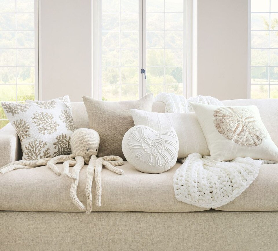 Coral Embroidered Cushion Cover