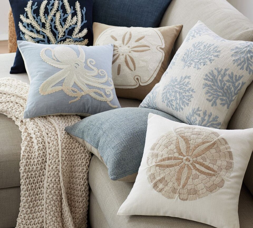 Coral Embroidered Cushion Cover