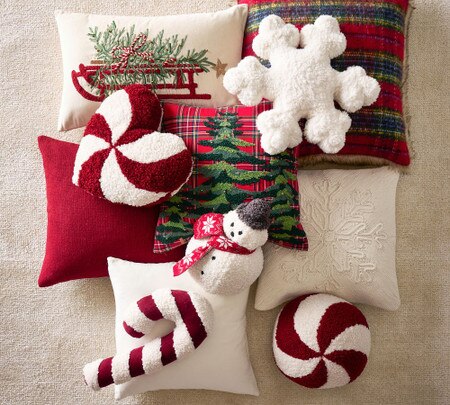 Cosy Teddy Faux Fur Candy Cane Shaped Cushion Pottery Barn Australia
