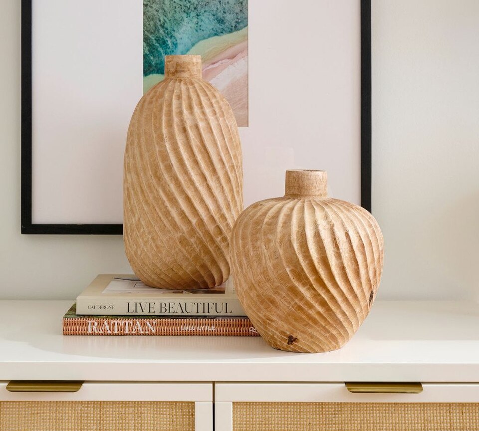 Hand-Carved Twisted Wood Vases