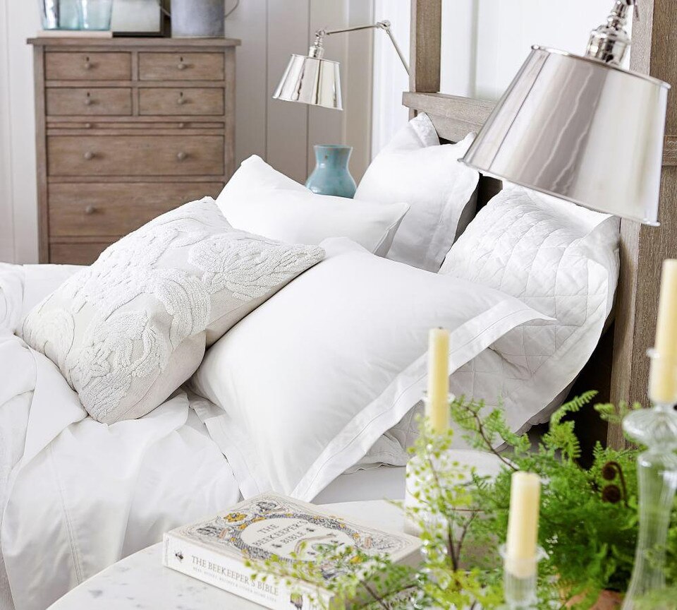 Belgian Flax Linen Diamond Coverlet & Pillowcases - White