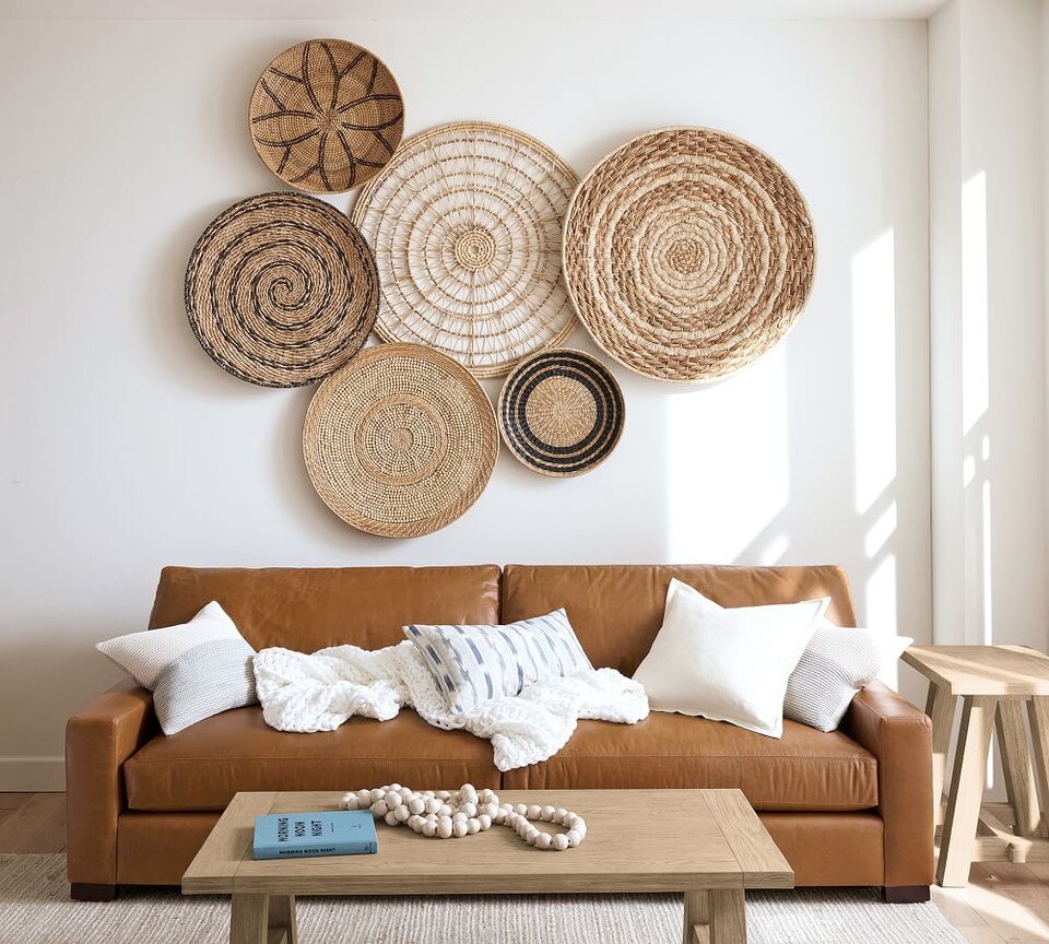 Double Handwoven Basket Wall Art - 102 cm